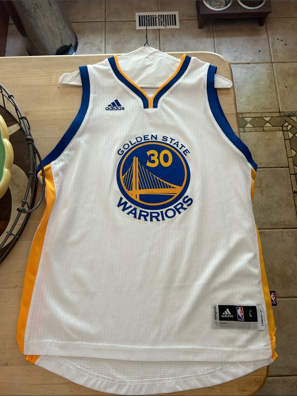 adidas White/Blue/Gold Golden State Warriors #30 Replica Jersey